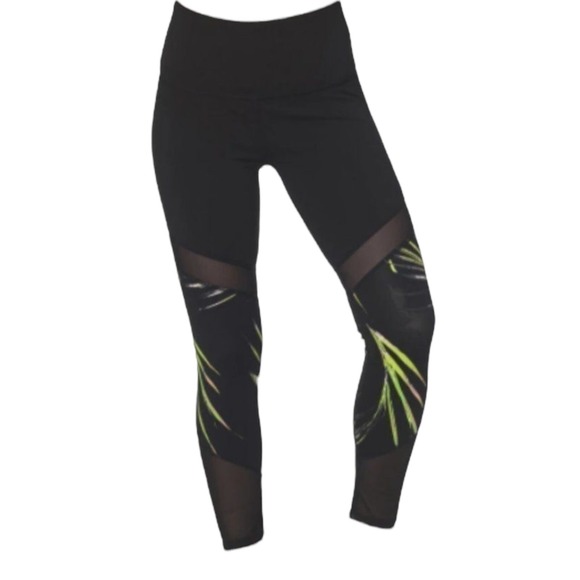 BSP Better Sports Performance Black Palm Leaf Mesh Compression Leggings 7/8 New - Picture 2 of 11